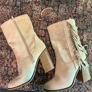 Beige Fringe Cowgirl Boots